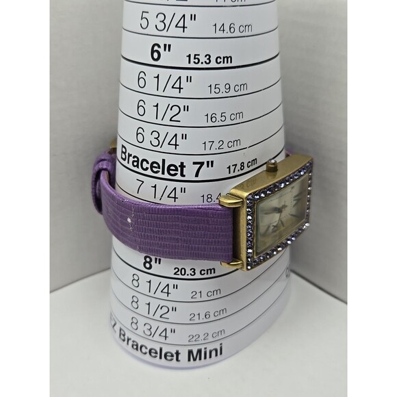 Heidi Daus Purple Crystal Rectangular Watch Quartz New Battery Leather Strap - Picture 7 of 13